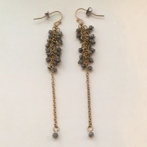Gold tone and sparkly gray drop earrings